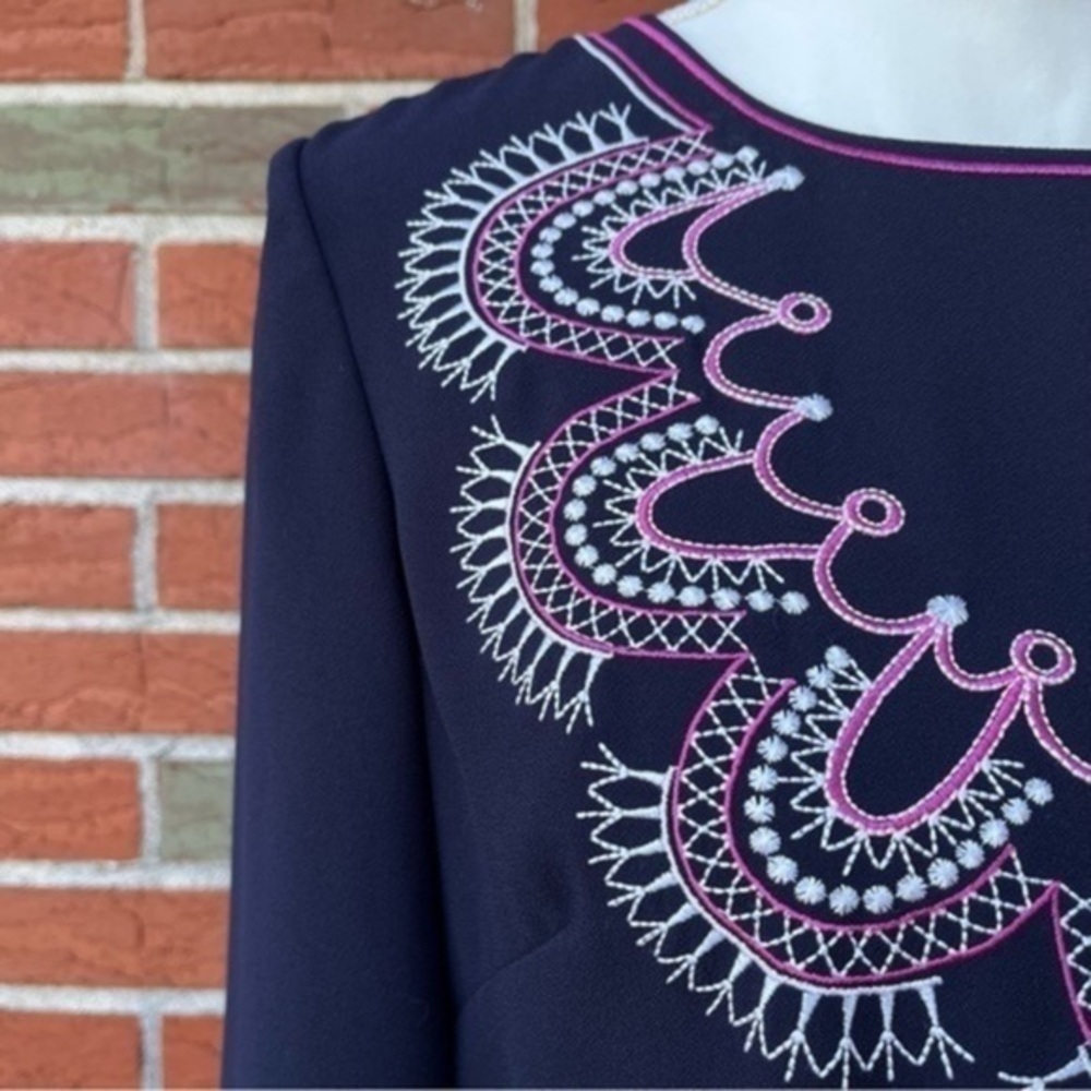 Eliza J Embroidered Round Neck Blue Pink White 3/4 Sleeve Dress 👗 - Picture 2 of 10